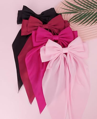 Miniatura 4 de Wecoe 4 lazos grandes para el cabello para mujer, rosa, rojo, negro, lazos de satén, pasadores para el cabello, lindos clips grandes para el cabello