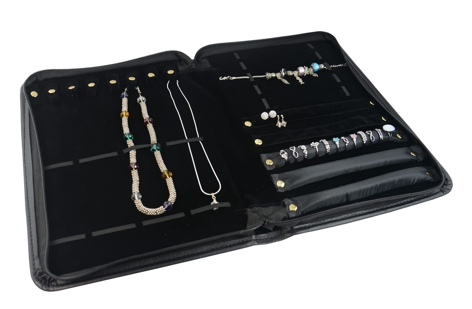Box Displays - Organizer da viaggio in similpelle nera, Porta Bracciali, per collane, anelli, orecchini, cartella per il trasporto