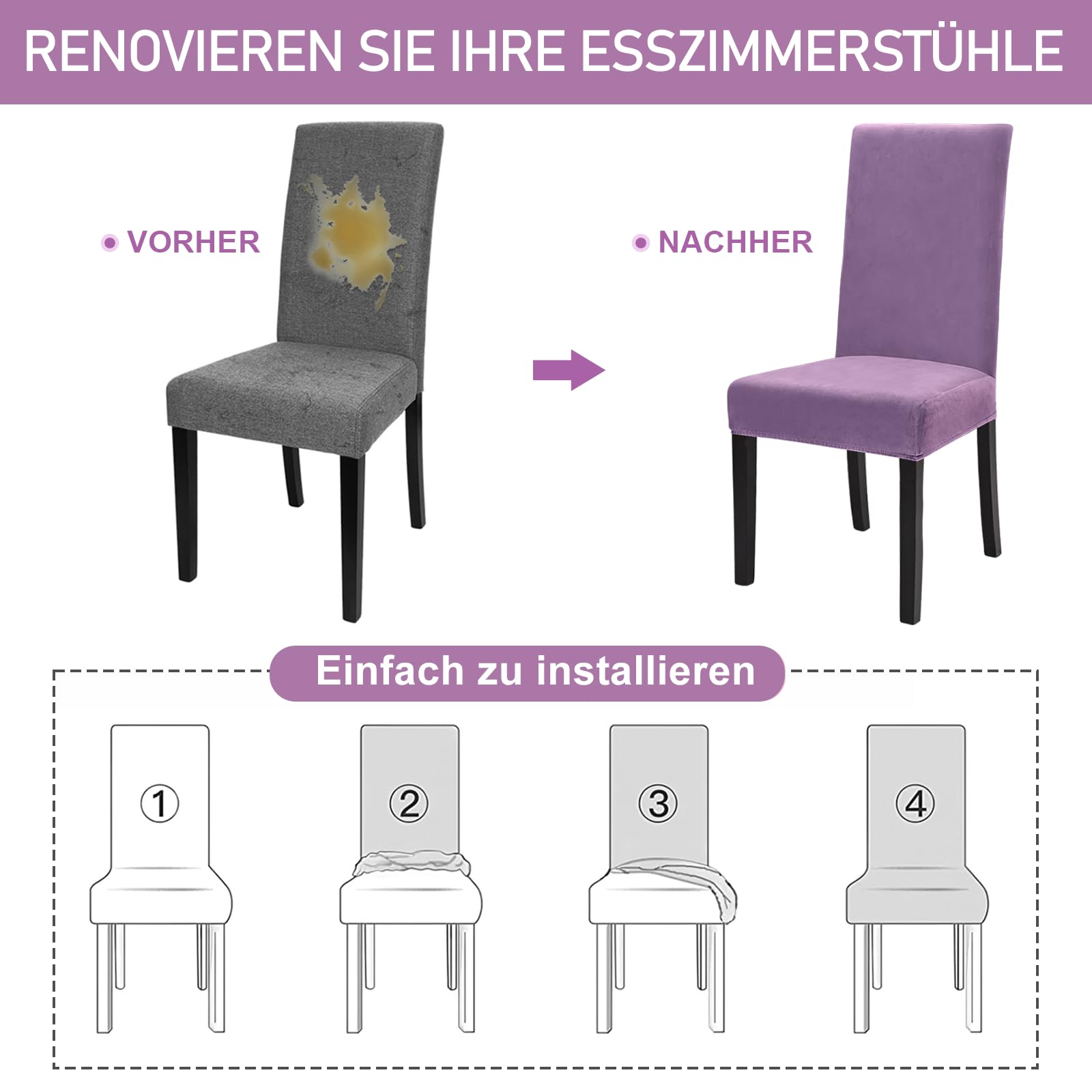 Alishomtll - Fundas elásticas de terciopelo para sillas, juego de 6 fundas, para sillas de columpio, fundas lavables, protección para sillas para cocina, restaurante, hotel, banquete, boda (gris lila