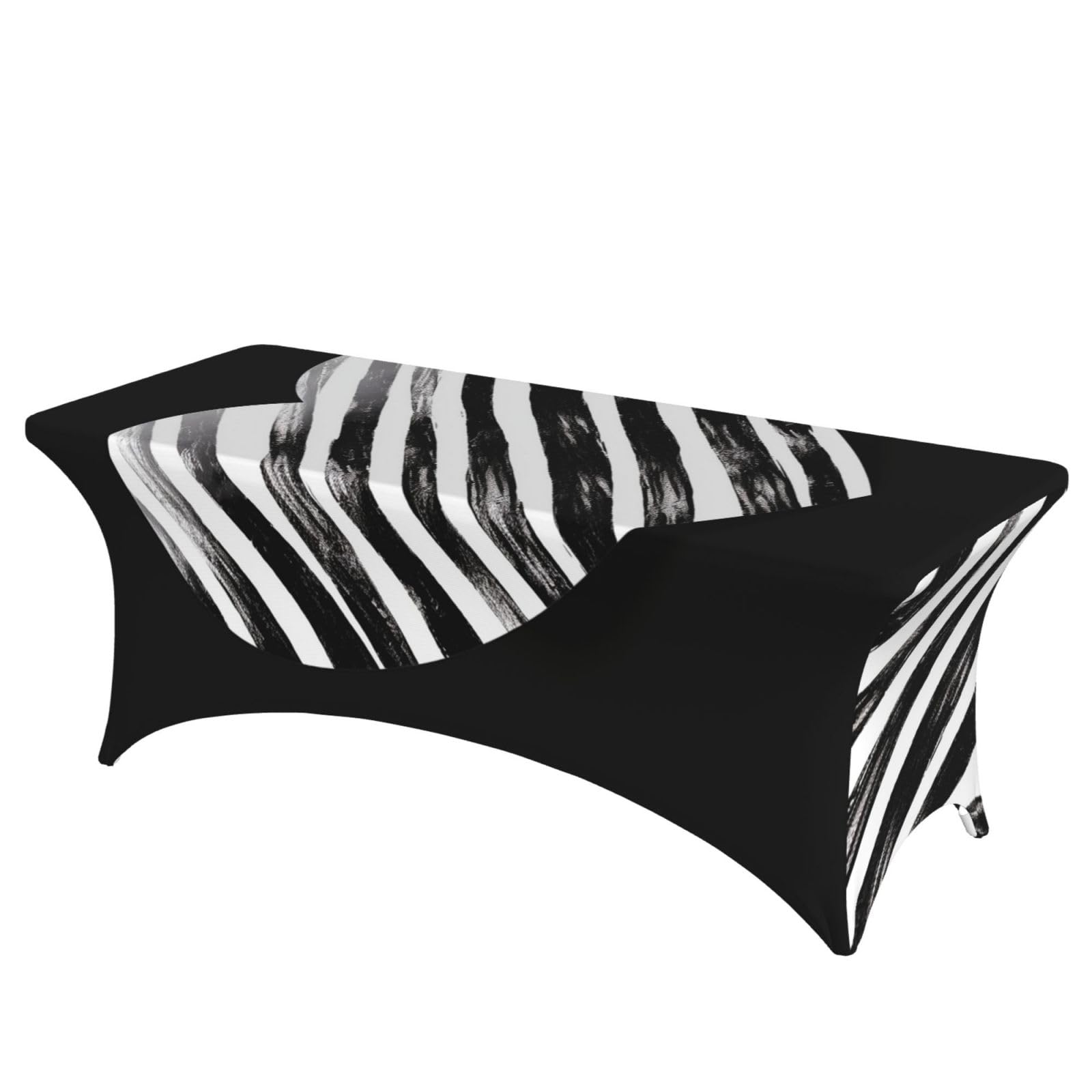 Nappe rectangulaire 1,8m en élasthanne extensible à rayures noires et blanches