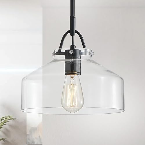 Miniatura 12 de WUZUPS Candelabro Rústico de Granja Industrial Redondo Colgante de Techo Lámpara LED con Pantallas de Vidrio Transparente para Comedor Cocina Isla