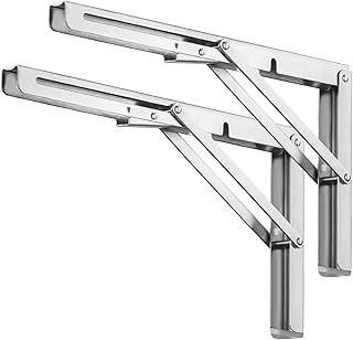 Pynsseu 20 inch Folding Shelf Brackets,Heavy Duty Stainless Steel Collapsible Shelf Bracket Wall Mounted Triangle Folding Shelf Bracket for Table Work and Bench(2 Packs)