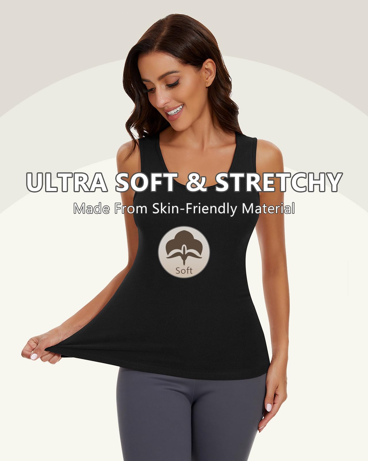 WOWENY Camiseta interior térmica para mujer, cálida, básica, para invierno, sin mangas, cuello en U, camiseta interior térmica, sin mangas