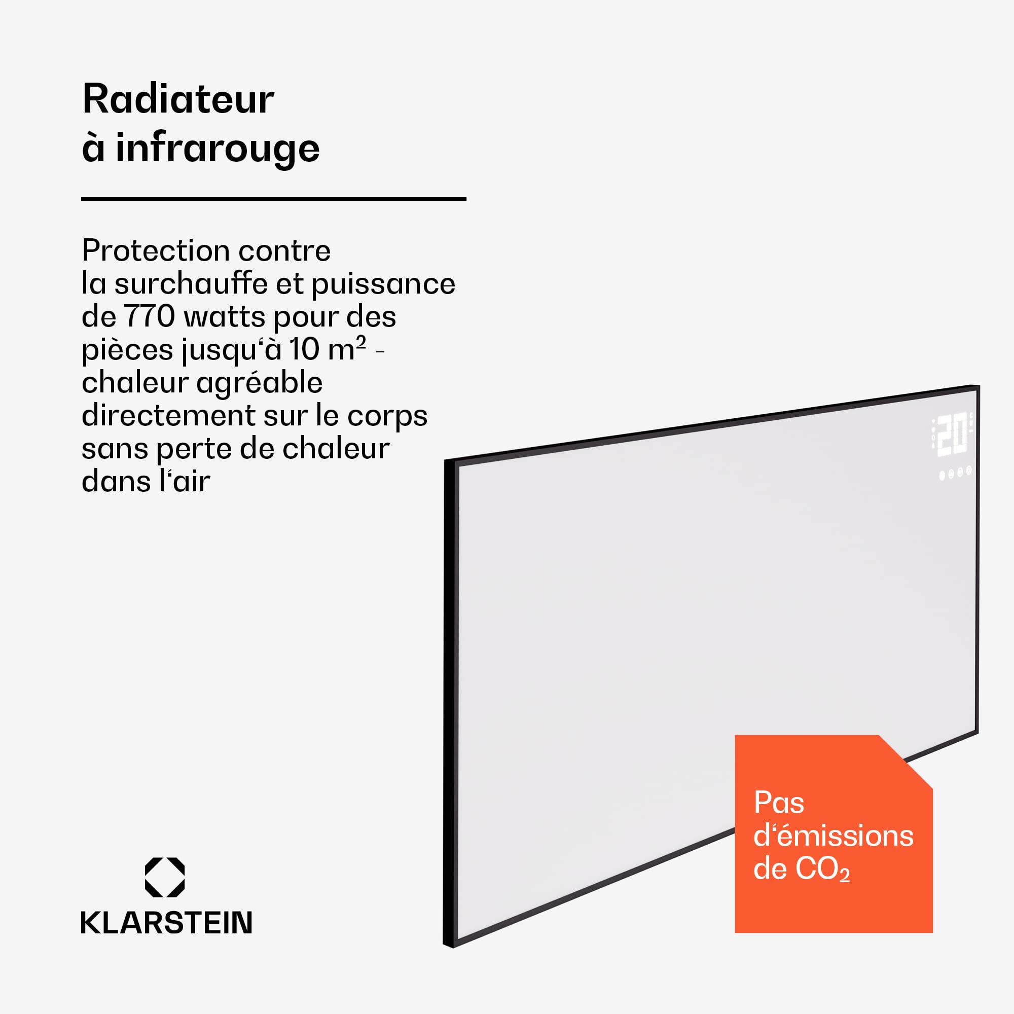 Klarstein Radiateurs Chauffage Radiant Electrique IP24, Chauffage Salle de Bain Infrarouge Intelligent WiFi et App, Radiateur Electrique Mural 770W, Heater avec Détection Fenêtre Ouverte, Thermostat