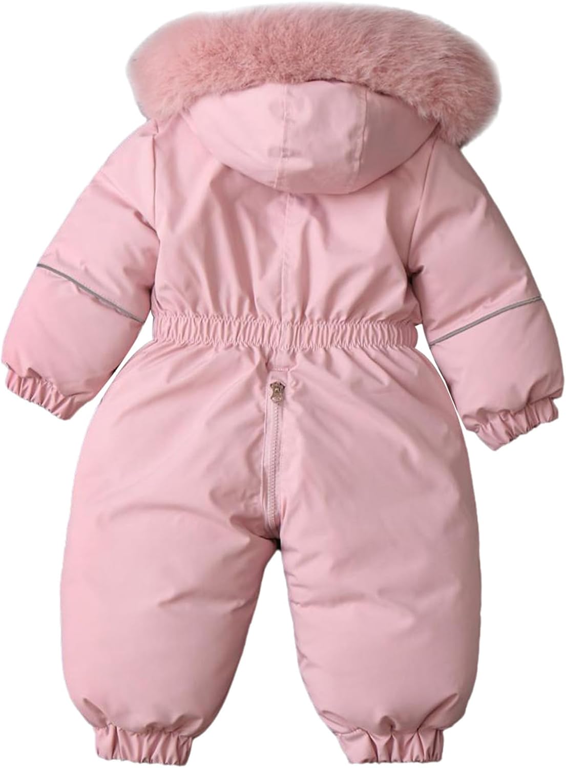 Toddlers Girls Boys Water Resistant Snowsuit Zipper Faux Fur Trim Hooded Jumpsuit Ski Suit Pink 18-24 Months
