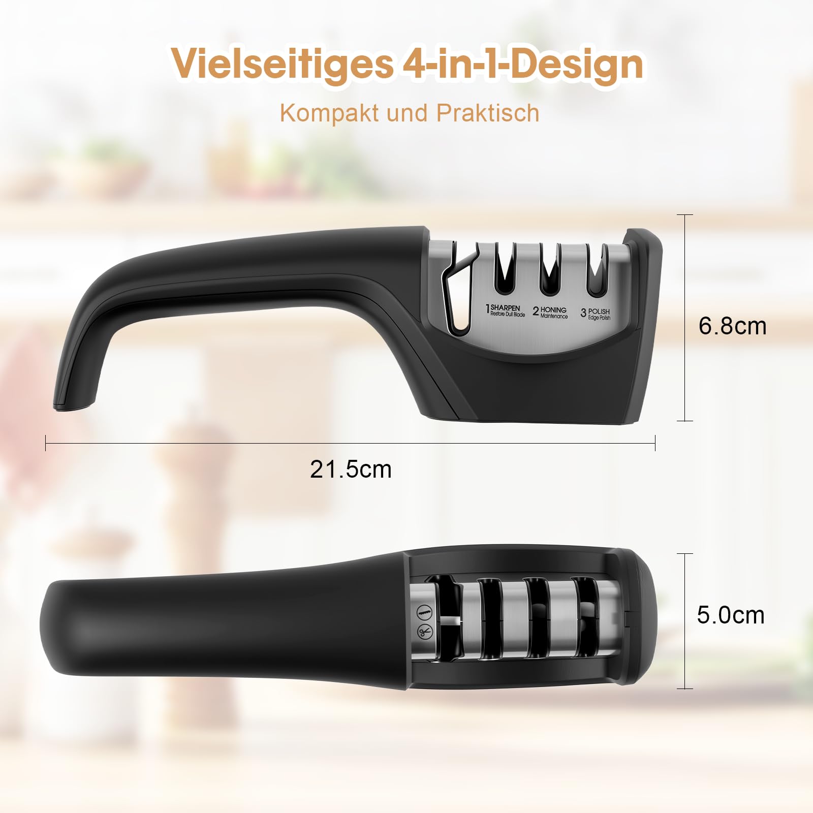 Carehabi Afilador de Cuchillos 4 Etapas Afilador Cuchillos Base Antideslizante Afilar Cuchillos Multifuncional para Afilar Cuchillos y Tijeras Cocina y Exteriores