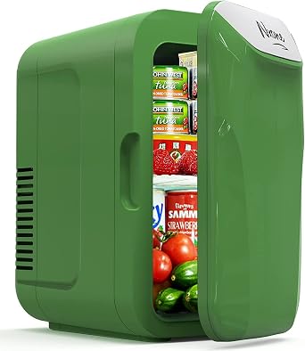 NXONE Mini Fridge,8 Can/6 Liter Small Refrigerator,110VAC/ 12V DC Portable Thermoelectric Cooler and Warmer Freezer Skincare Desk Little Tiny fridge for Cosmetics,Bedroom,Dorm,Office,and Car Green