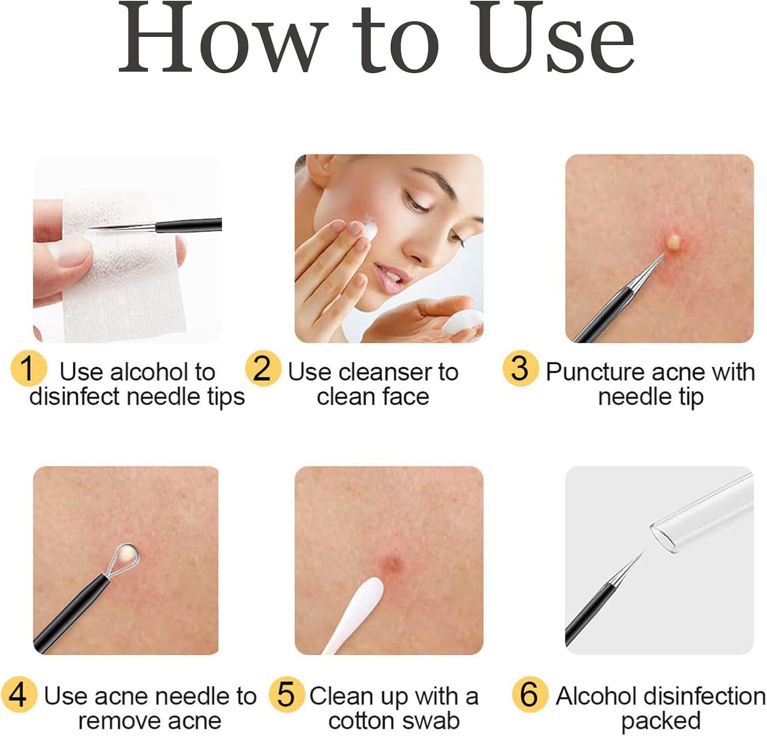 Blackhead Remover Tool, 10PCS Pimple Popping Kit Acne Needle for Quick and Easy Removal of Pimple, Blackhead, Zit Removing,Facial and Nose(with Bag)