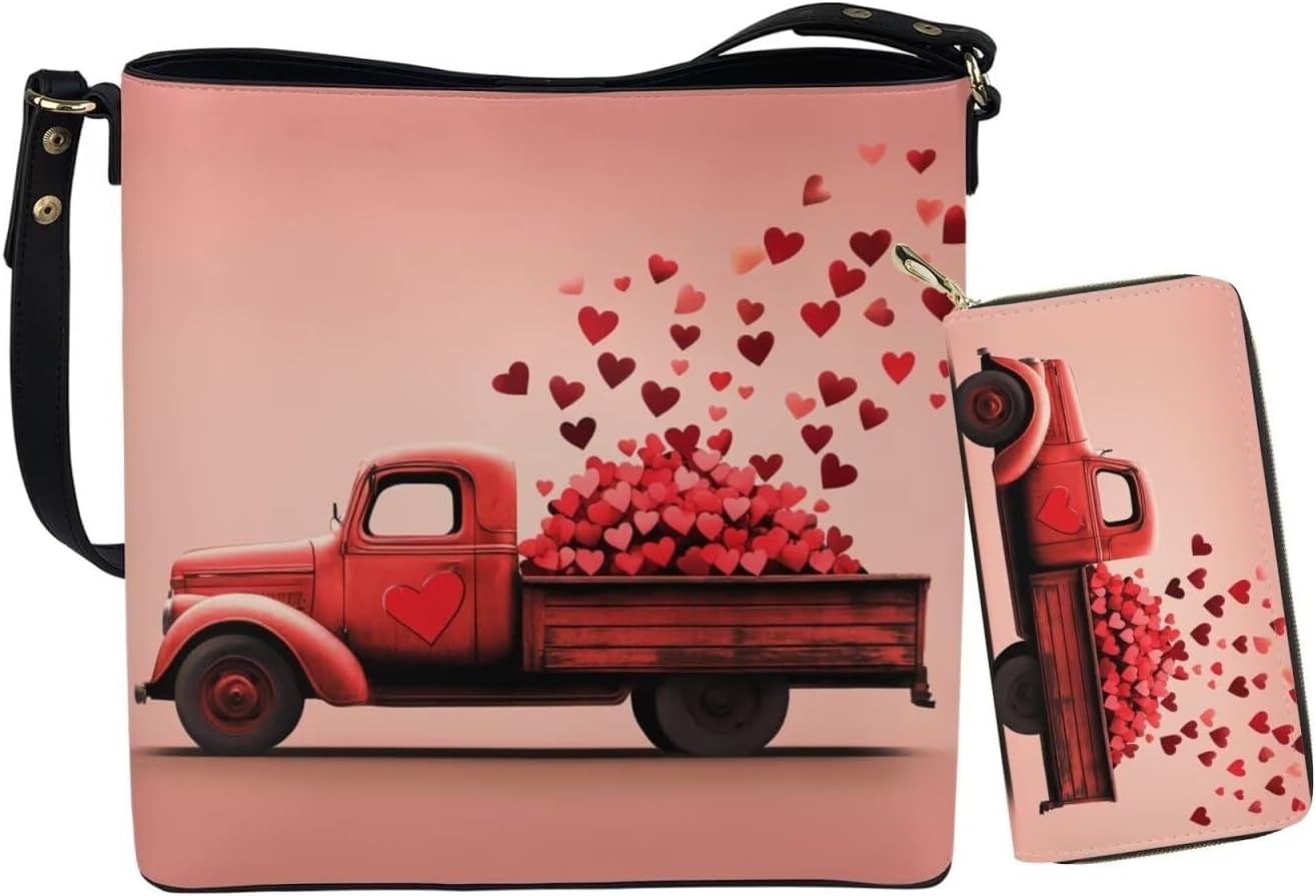 Valentine’s Day Leather Tote Bag for Women Card Slots Wallet 2 Piece Set