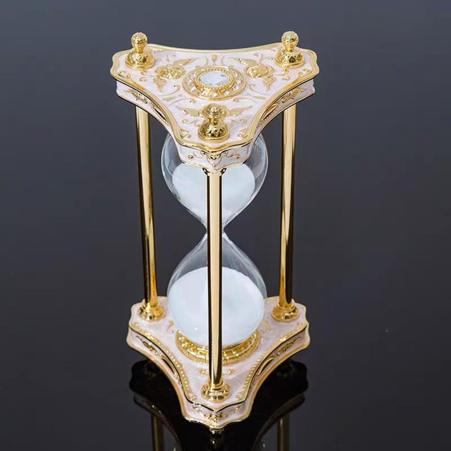 Sand Timer,30 Minute Hourglass,Metal Embossed Decorative Hourglass,Unique Vintage Classic Metal Art Hour Glass Crafts,with White Sand,Suitable for Home,Desk,Office,Wedding Decoration