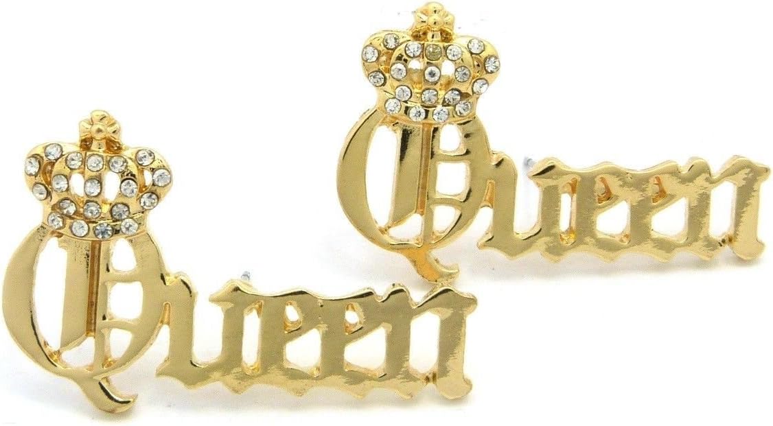 New Iced Out 'Queen' Pendant &16" Link Chain Fashion Necklace & Earring Set