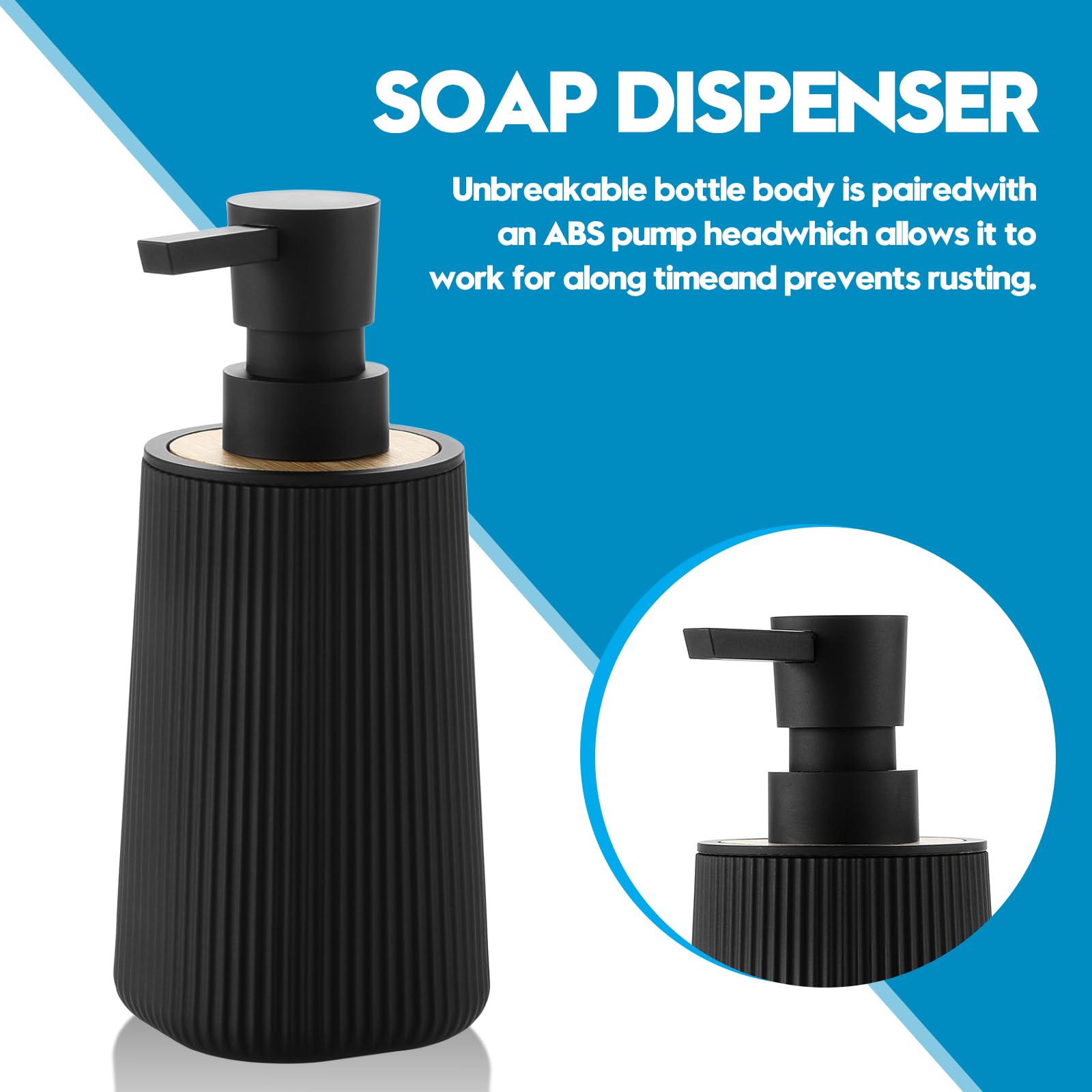 Hand Soap Dispenser, Black Soap Dispenser Bathroom, Refillable Washing up Liquid Soap Dispenser Kitchen (Black) - Image 4