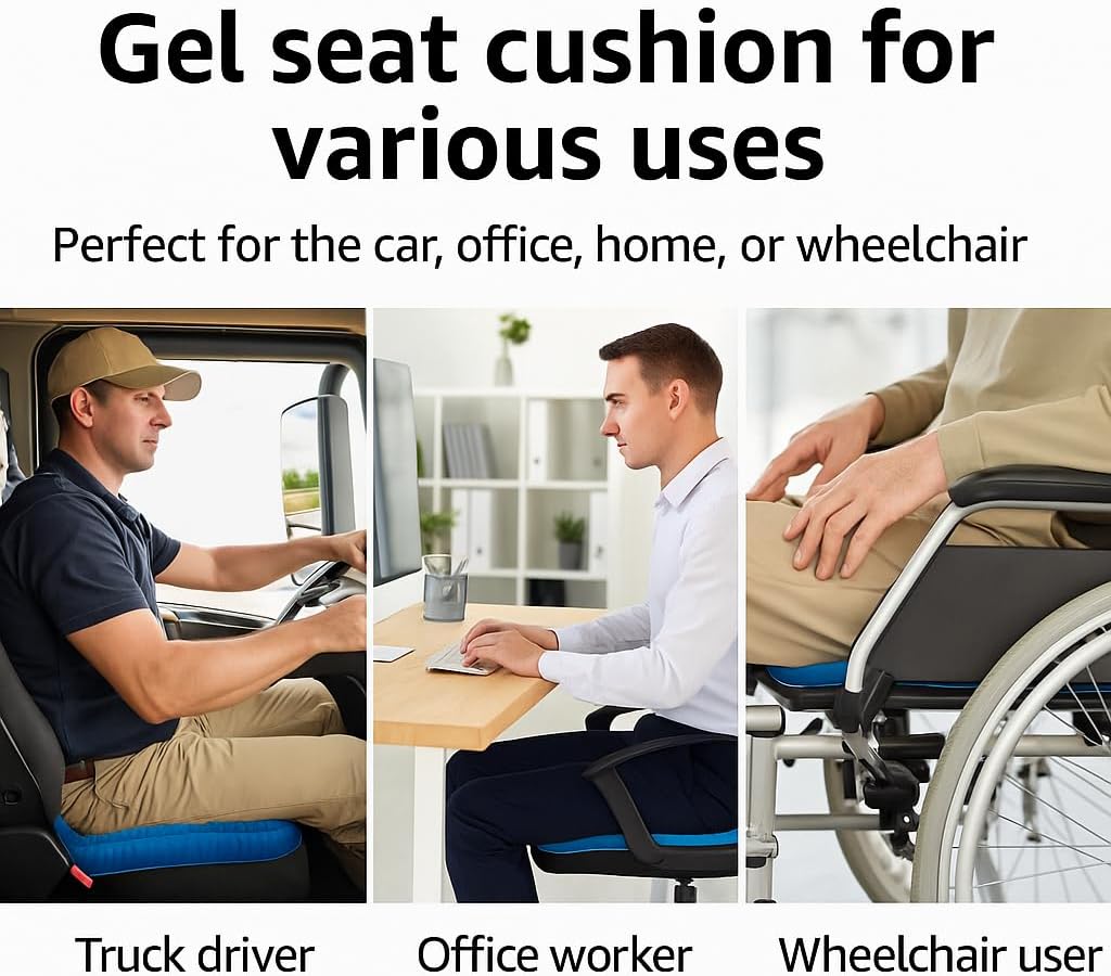Seat Cushion – Orthopedic Memory Foam Coccyx Pad for Tailbone, Sciatica & Back Pain Relief, Non-Slip Washable Portable Pillow for Office Chair, Car, Stadium, Travel & Home Comfort (Blue)