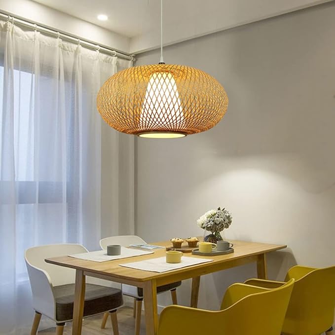 OnlyZoo Natuurlijke rotan geweven lampen, vintage bamboe kroonluchter moderne minimalistische veranda plafondlamp, creatieve persoonlijkheid plafondverlichtingsarmaturen voor hal/eetkamer/keuken photo 2