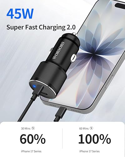 Miniatura 2 de Dual 45W USB C Car Charger, 90W Max Super Fast Charging, All Metal 12V Cigarette Lighter Adapter for iPhone 17 Pro Max/16/15/iPad, Samsung Galaxy