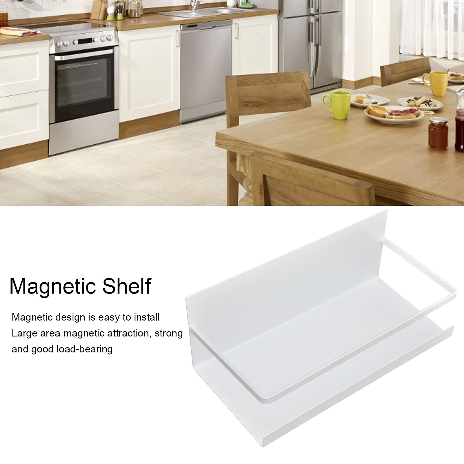 Estantes magnéticos para refrigerador, sin taladro, para ducha y cocina, soporta 2,5 kg, ideal para botellas de especias y almacenamiento de baño, color blanco