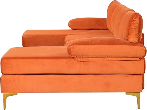 Miniatura 191 de Sofá modular moderno en forma de L, con diván extra ancho y patas doradas Gris,Negro -,Verde,Naranja,Gris oscuro,marino,Púrpura