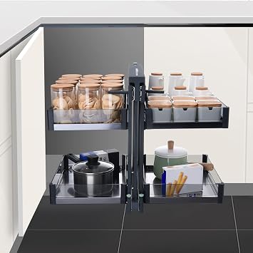 Kitchen Corner Cabinet Organizer Blind Corner Cabinet Pull Out Blind Corner Organizer Soft Close with 4-Shelf Basket for Kitchen Cabinet Organizer Storage Corner Optimizer, Left Or Right Handed Open