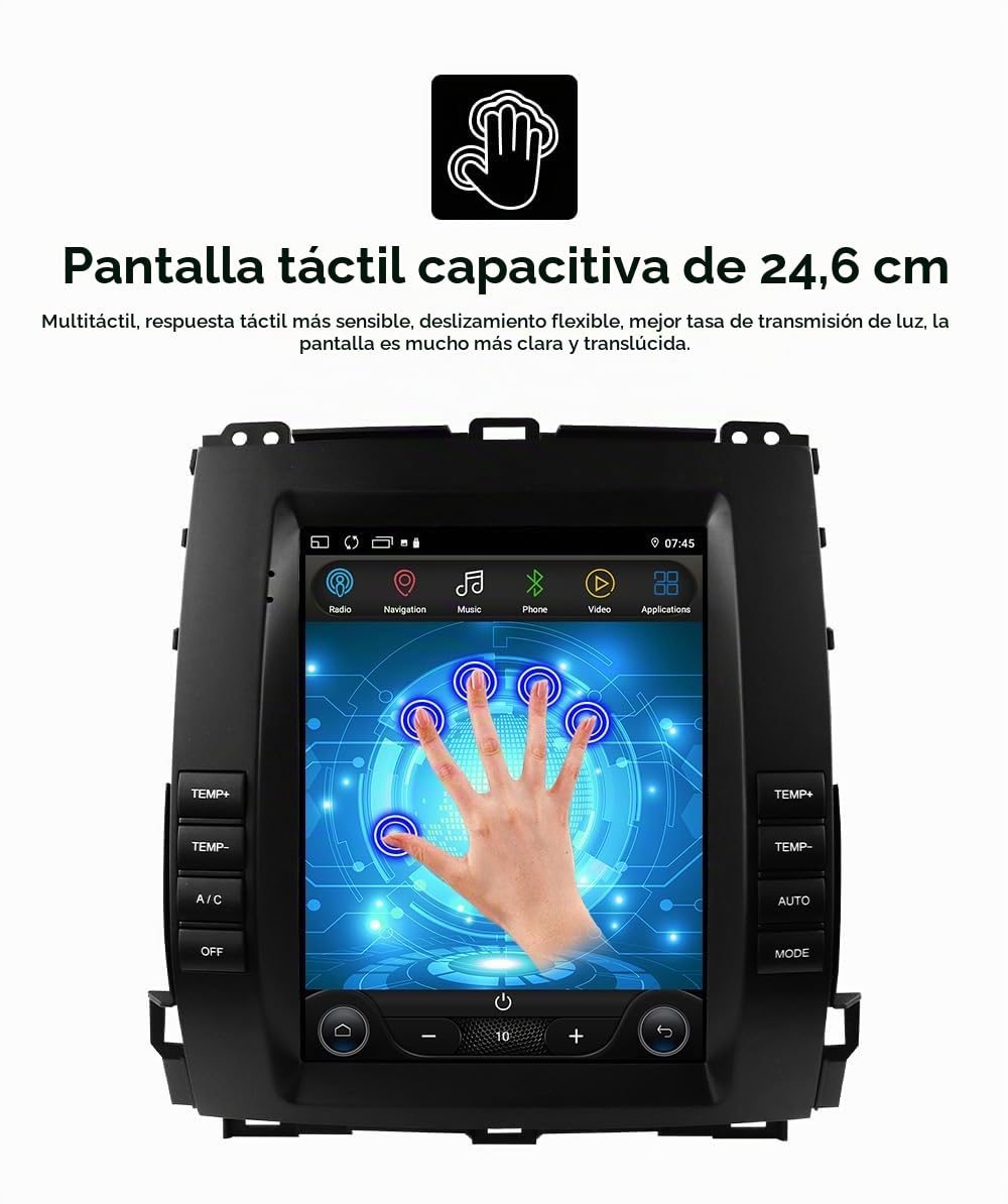 Android 14 - Radio de coche para Toyota Land Cruiser Prado 120 / Lexus GX470 2002-2009 4 núcleos 2 GB y 64 GB de memoria, compatible con coche inalámbrico / Android coche, control del volante, WiFi/4G