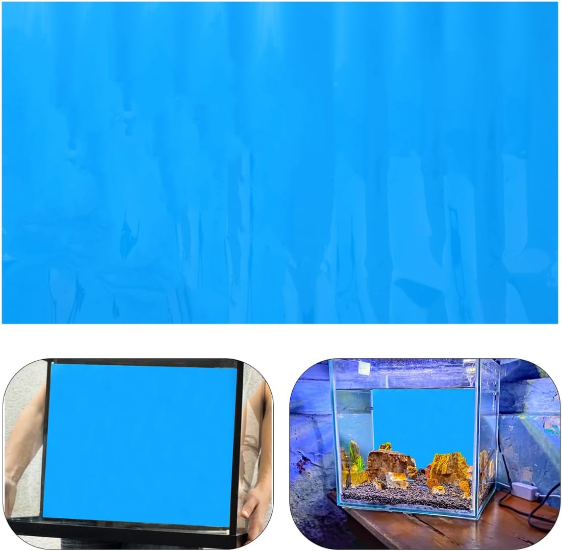 BESTOYARD 32 * 20 Inch Fish Tank Background Sticker - Blue Solid Color Aquarium Decoration Decal for Stress-Free Environment