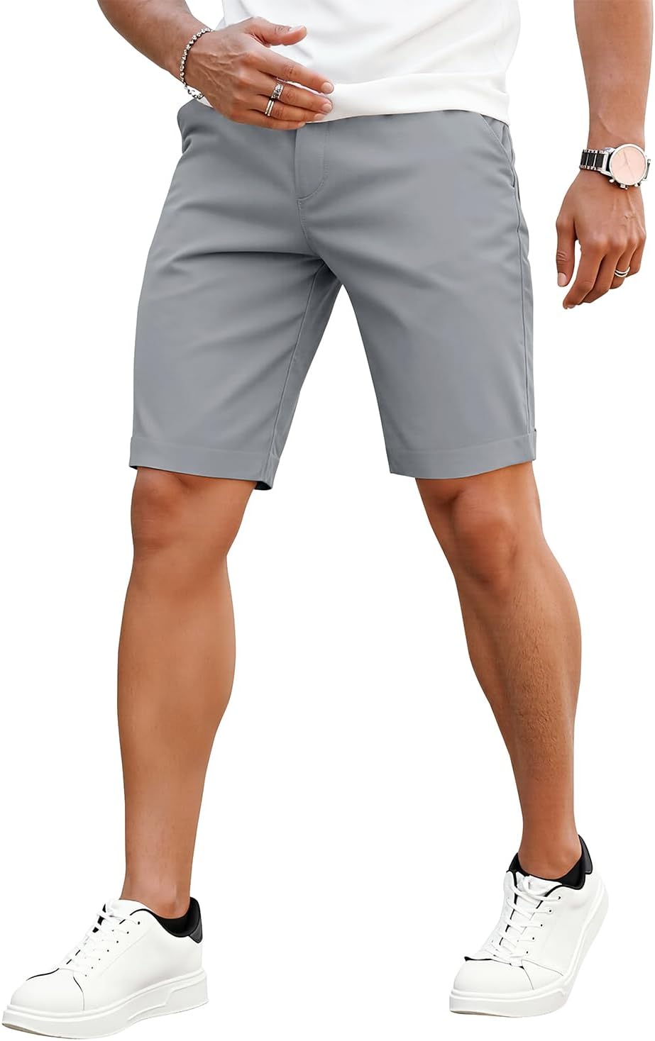 GINGTTO Mens Slim Fit Shorts 9" Inseam Stretch Chino Shorts - Image 7