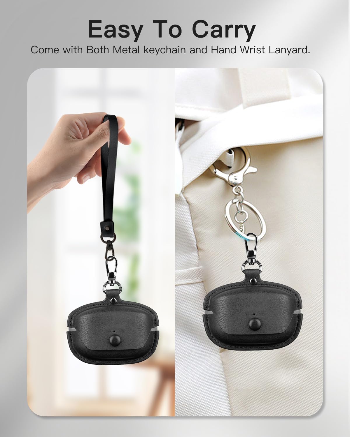 for Technics EAH-AZ100 Case Leather, Personalized Leather Vintage Case,Shockproof Portable with Keychain&Cleaner Kit,Charging Case Cover for Technics EAH-AZ100(Black) - Image 6