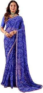 Women Blue Printed Chiffon Saree Bandhani Style Pattern Lightweight Soft Fabric Ethnic Wear 5.5 Meter Saree With 0.8 Meter... Price In India