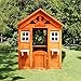 HAUSHECK Kids Playhouse for Boys & Girls, Wooden Playhouse with 2 Windows and Flowerpot Holder, Outdoor Childrens Play Houses for Ages 3-8, Golden Red