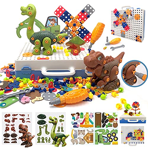 312 Pieces Take Apart Dinosaur Toys DIY Trendy Bits Drill For Kidsï¼ŒSTEM Engineering Education Learning Building Block Toys, Creative Mosaic Drill Set For Kids 3-10 Boys and Girls Christmas Gifts