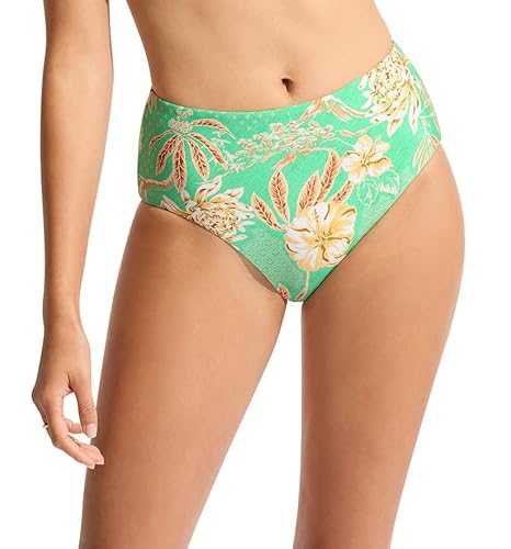 Seafolly Women's Standard High Waisted Full Coverage Low Legline Bikini Bottom, Eden Mint, 4