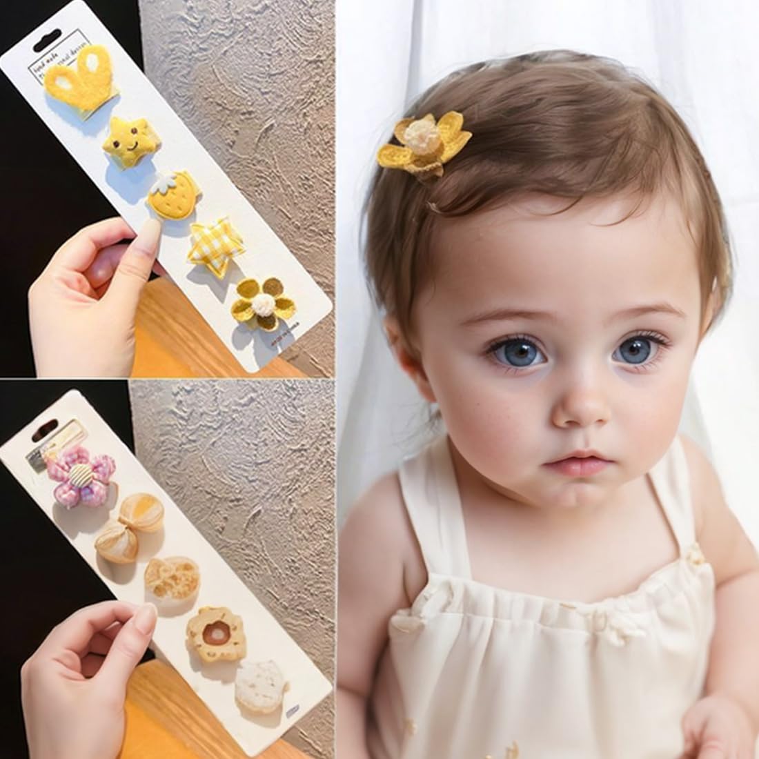 Barrettes Bébé Fille Mini en Coton Doux - Fleurs Panda Tournesol - Accessoires Cheveux Sécurisés Sans Irritation - Confortables pour Nouveau-Nés et Enfants