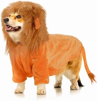 NACOCO Dog Halloween Lion Costume - Large Pet Clothes Cosplay Outfit Dog Lion Mane Apparel Party Hoodies Warm with Leash Hole for Small Medium to Large Sized DogsOrange, S