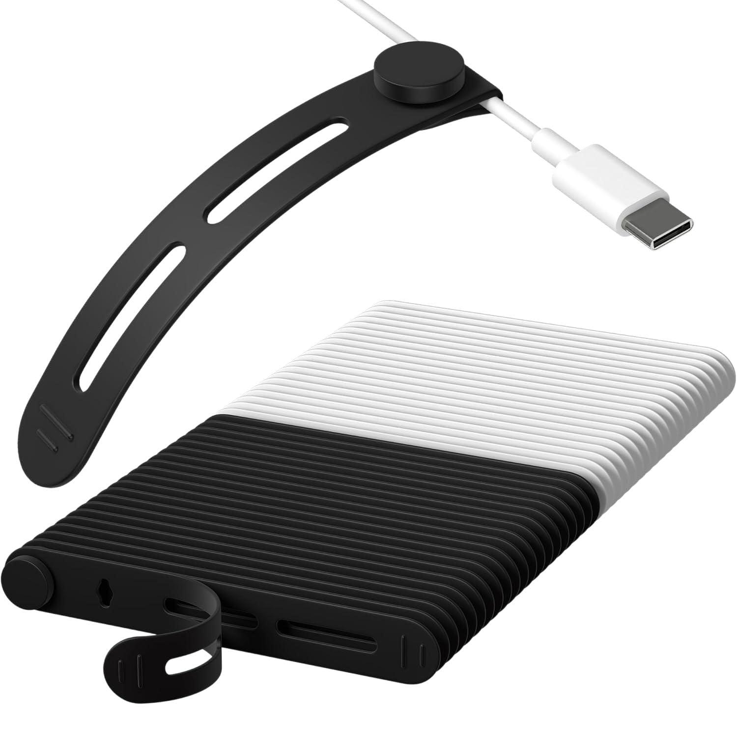 24 Pcs Silicone Cable Ties, Reusable Cable Ties, High Elasticity Cord Wraps for Electrical Cords, Multipurpose Cord Organizer for Charger Cables, Headphone Wrap (White + Black)