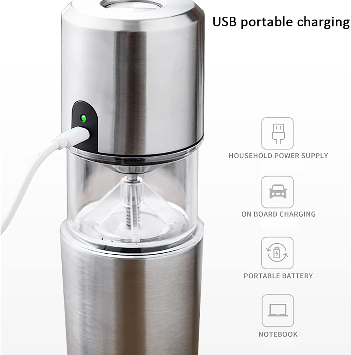 All-in-One Rechargeable Travel Coffee Grinder, Cordless Electric Coffee Grinder, USB Rechargeable Coffee Grinder for Beans, Ceramic Grinding Core, Adjustable Coarseness