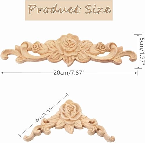 Miniatura 2 de MUXSAM Juego de 5 calcomanías de madera talladas decorativas sin pintar para puerta de cama, armario, mantel, techo, pared, cabecero, decoración de