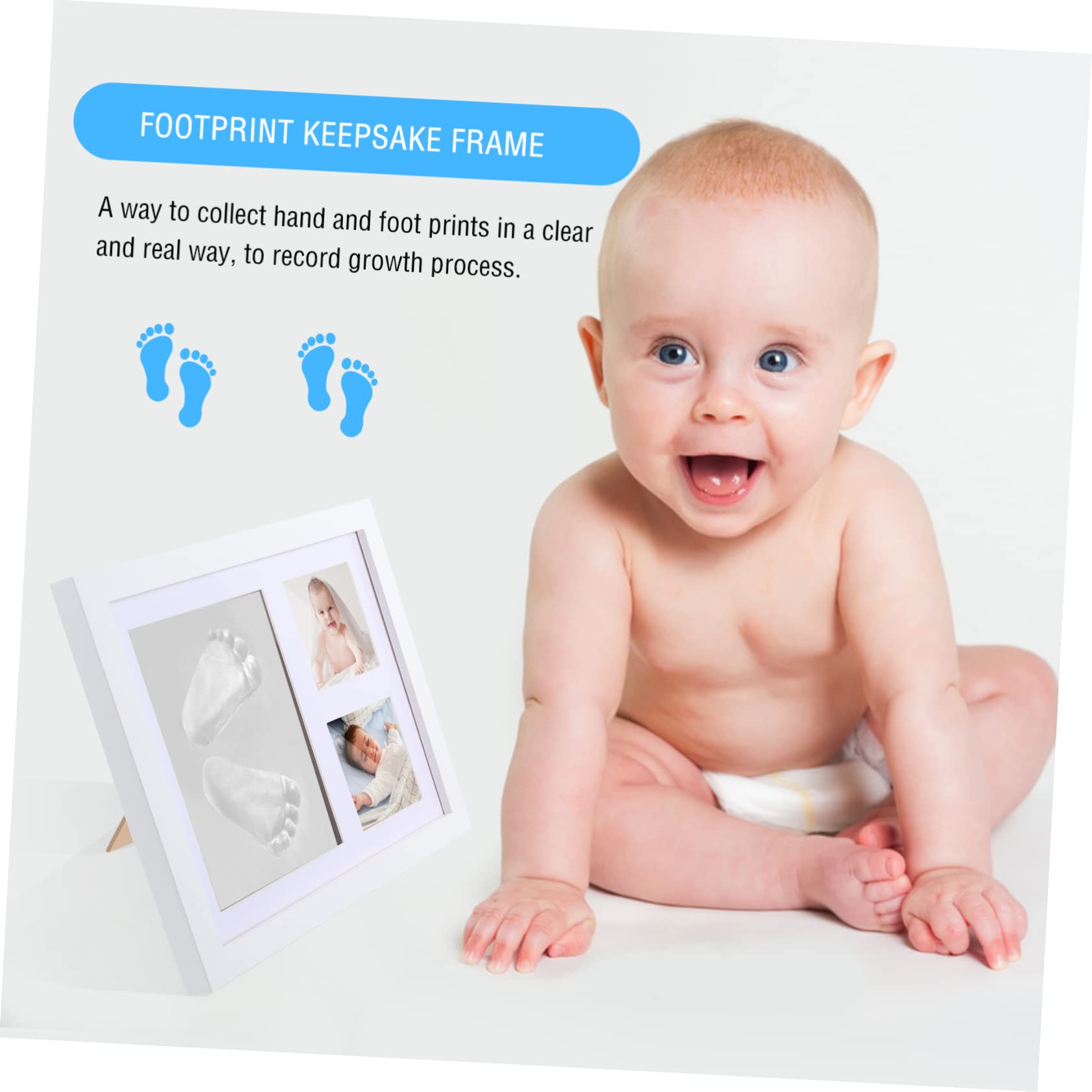 Kit Souvenir D'empreintes de Bébé, Cadre Photo Blanc en Bois et Argile