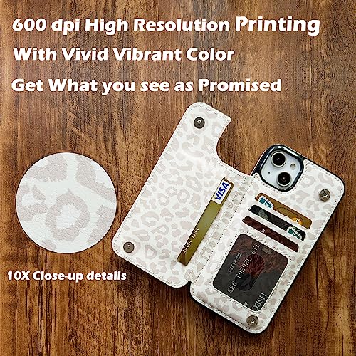 uCOLOR Compatible with iPhone 14/15 Plus 6.7" Wallet Case with Card Holder Slots Folio Flip PU Leather Kickstand Magnetic Clasp and RFID Blocking Cover (Beige Leopard) by uCOLOR - Image 3