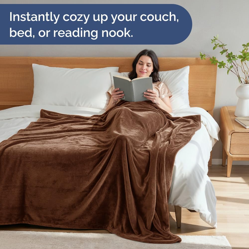 Ultra Soft Fleece Blanket King Size - Flannel Fleece Luxury King Blanket - Lightweight for Couch Bed Chair - Thick, Warm and Breathable - All Season Cozy Fuzzy, Anti-Static Microplush Bedding, Brown - Image 4