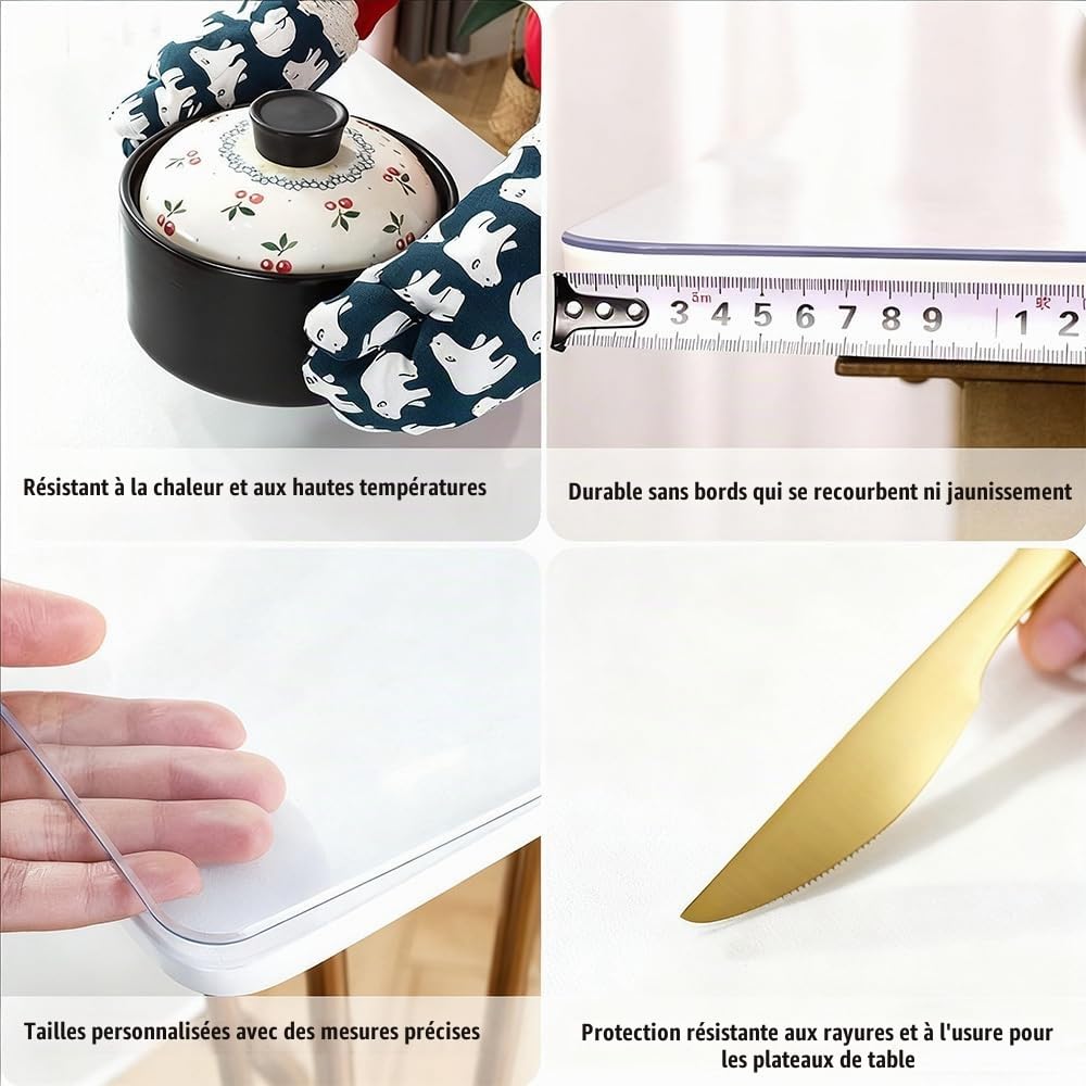 Nappe PVC Transparente，Nappe Transparente Épaisse，Épaisseur De 1,4 Mm, 90 x 180 Cm, Résistant Aux Taches, Protège-Table pour La Maison Et l'Extérieur, Facile à Nettoyer Et Durable