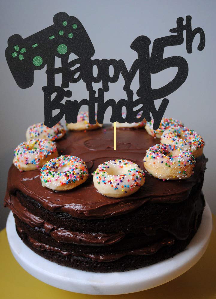 Video Game Cake Topper for 15 Year Old Gamer Birthday Decorations, Glittery Happy 15th Birthday Video Game Cake Topper for 15th Birthday Party Cake Decorations : Buy Online at Best Price in