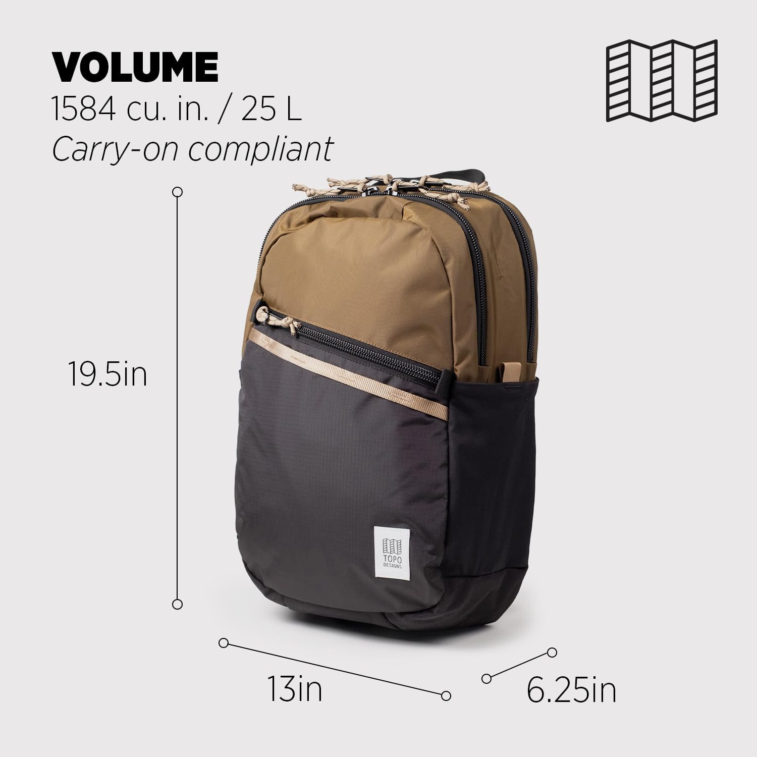 Topo Designs Commuter Backpack, Rugged and Durable Recycled Nylon Fabrics, 25L Capacity, Moulded Back Panel, External Access Laptop Sleeve (Desert Palm/Elmwood)