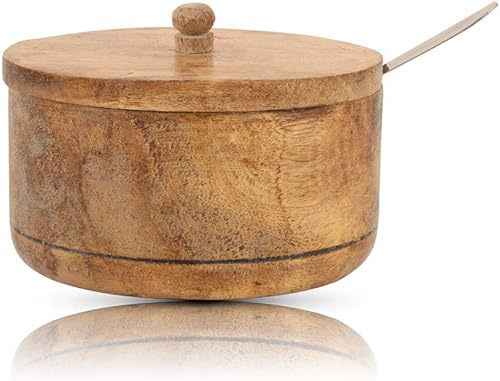 Miniatura 4 de Azucarero decorativo de madera rústica con tapa de boca ancha para dulces y especias para condimentos, frutos secos, recipiente para servir sal,