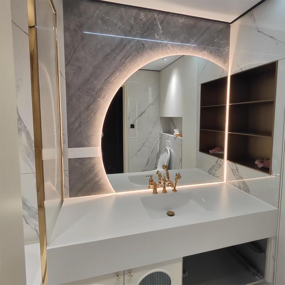 40in/100 CM Led Espejo de Vanidad, Sin Marco Espejo de Baño de Pared 3 Color Regulable, Semicircular Espejo Inteligente Antivaho con Botón Táctil per Dormitorio, Maquillaje(Right Under Cut,11