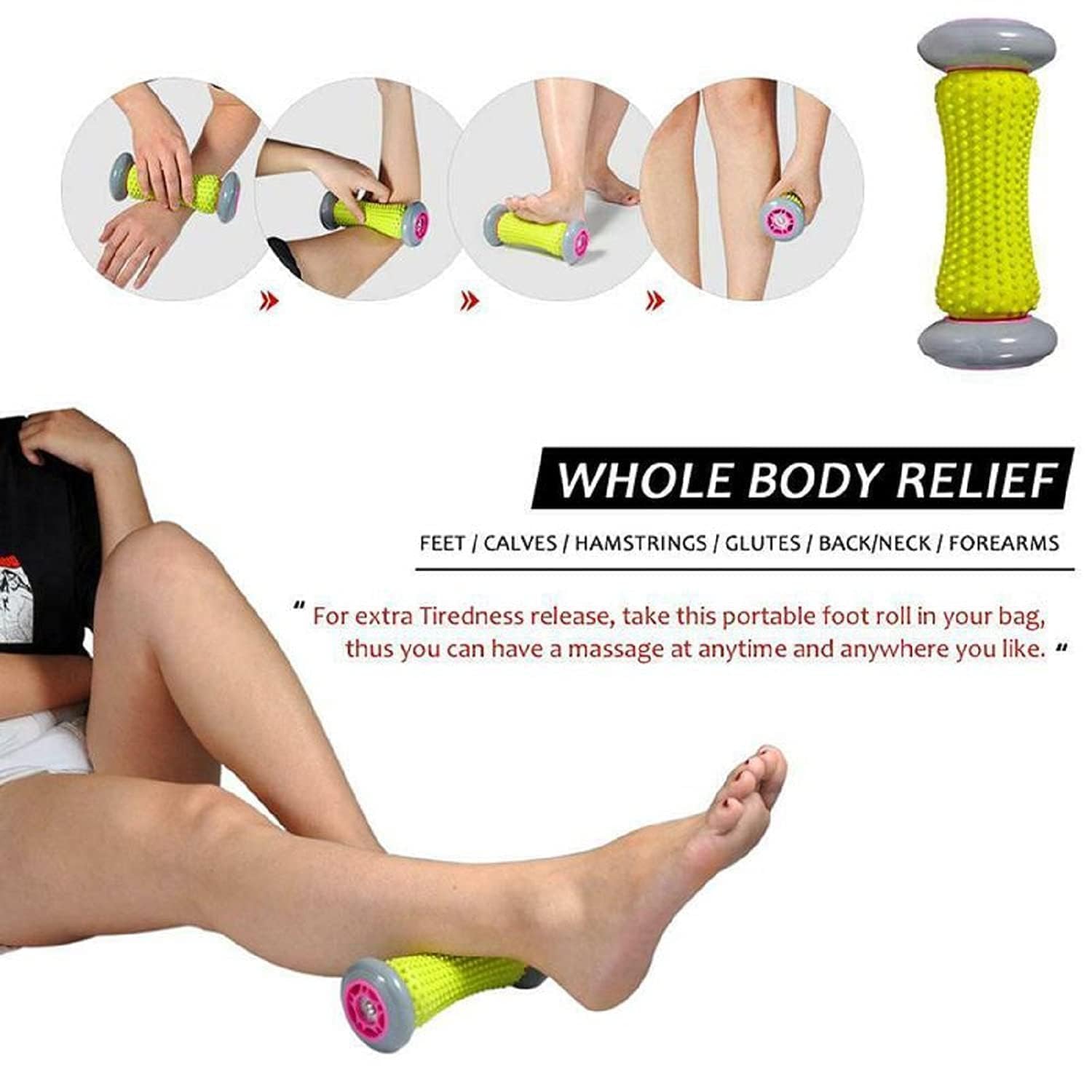 VIRADHAM Foot Massage Roller – Ergonomic Pain Relief Tool for Feet, Back, Sciatica, Knees, Plantar Fasciitis – Compact Massager for Deep Tissue Therapy – Relaxation at Home or Office – Green 4