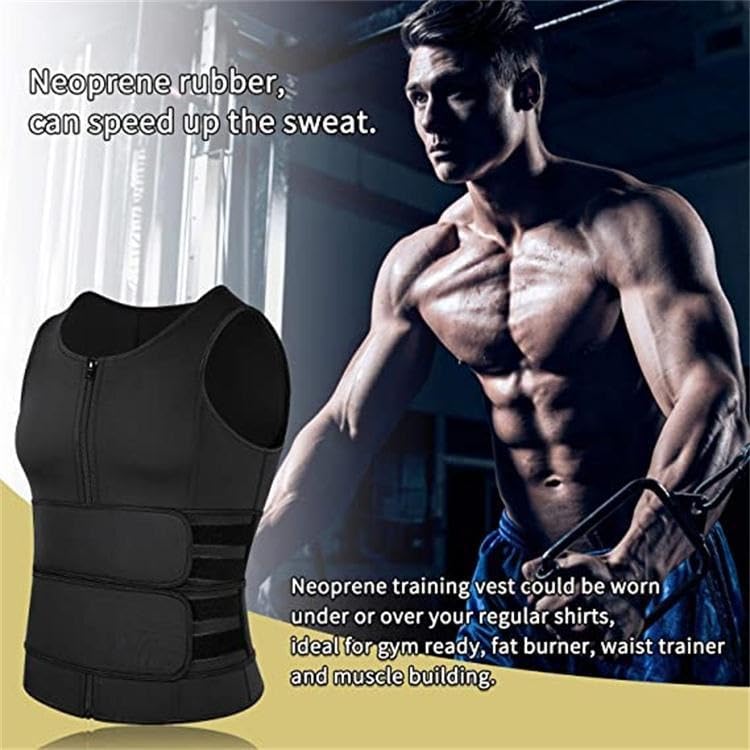 Mens 2 in 1 Sauna Vest Tops Waist Trimmer Back Support Brace Tummy Tuck Compression Corset Front Zipper Shapewear Tank (Color : Black, Size : XX-Large)3