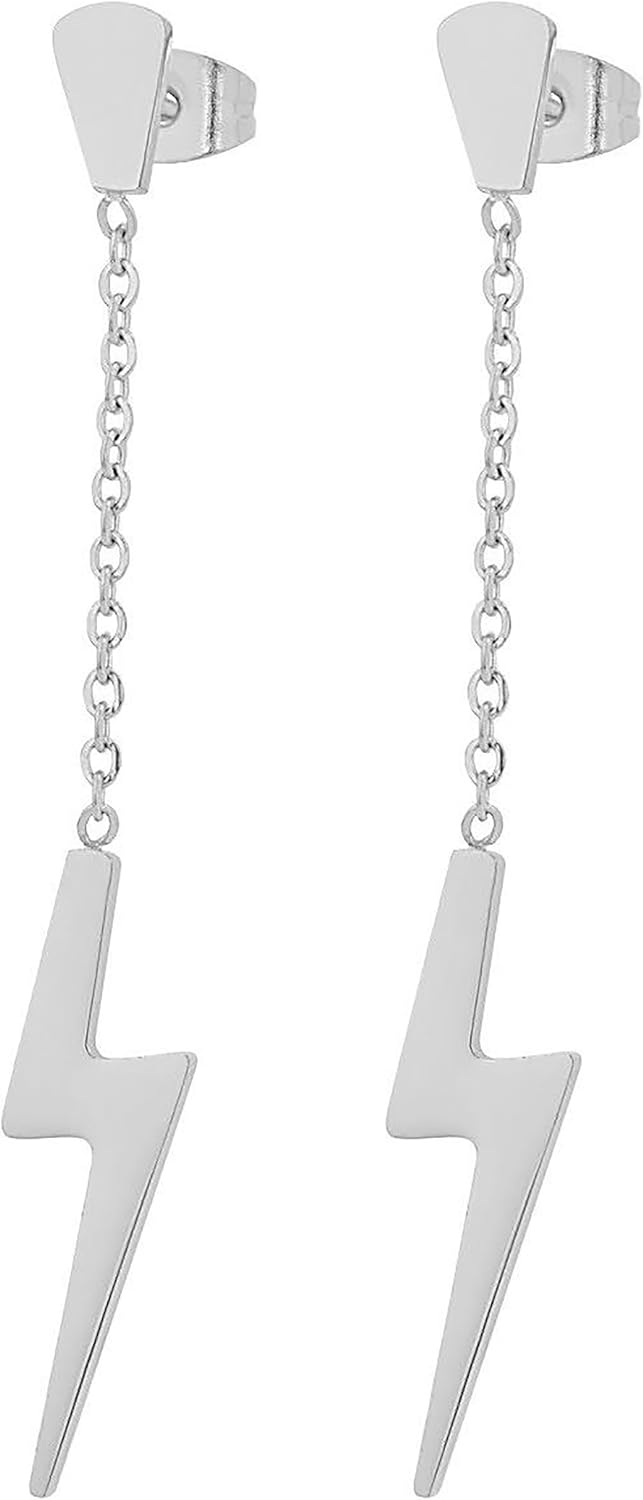 Edforce Stainless Steel Women's Lightning Bolt Dangle Earrings, 60mm/2.4in