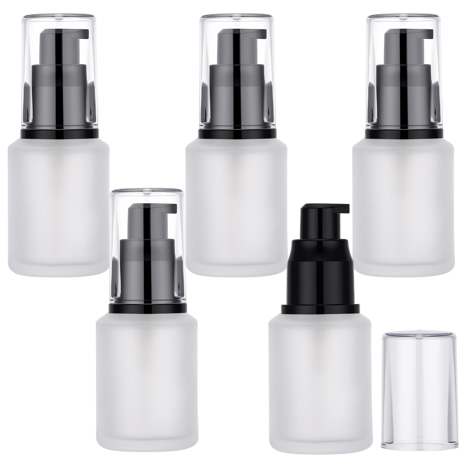Segbeauty 1oz Frosted Glass Travel Size Bottles for Lotion, 5pcs Matte Translucent Empty Essential Oil Bottle, 30ml Travel Containers Refillable Cream Pump Bottle, Toiletry Bottles for Liquids