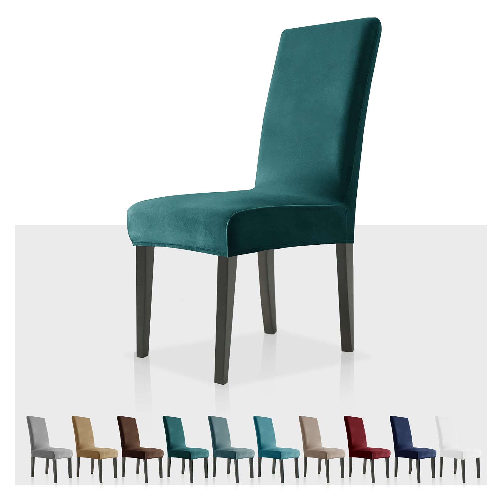 MAXIJIN Stretch Velvet Chair Covers for Dining Chairs Set of 2 Removable Velour Dining Chair Covers Plush Chair Slip Covers for Dining Room,Hotel,Kitchen,Ceremony (Deep Teal