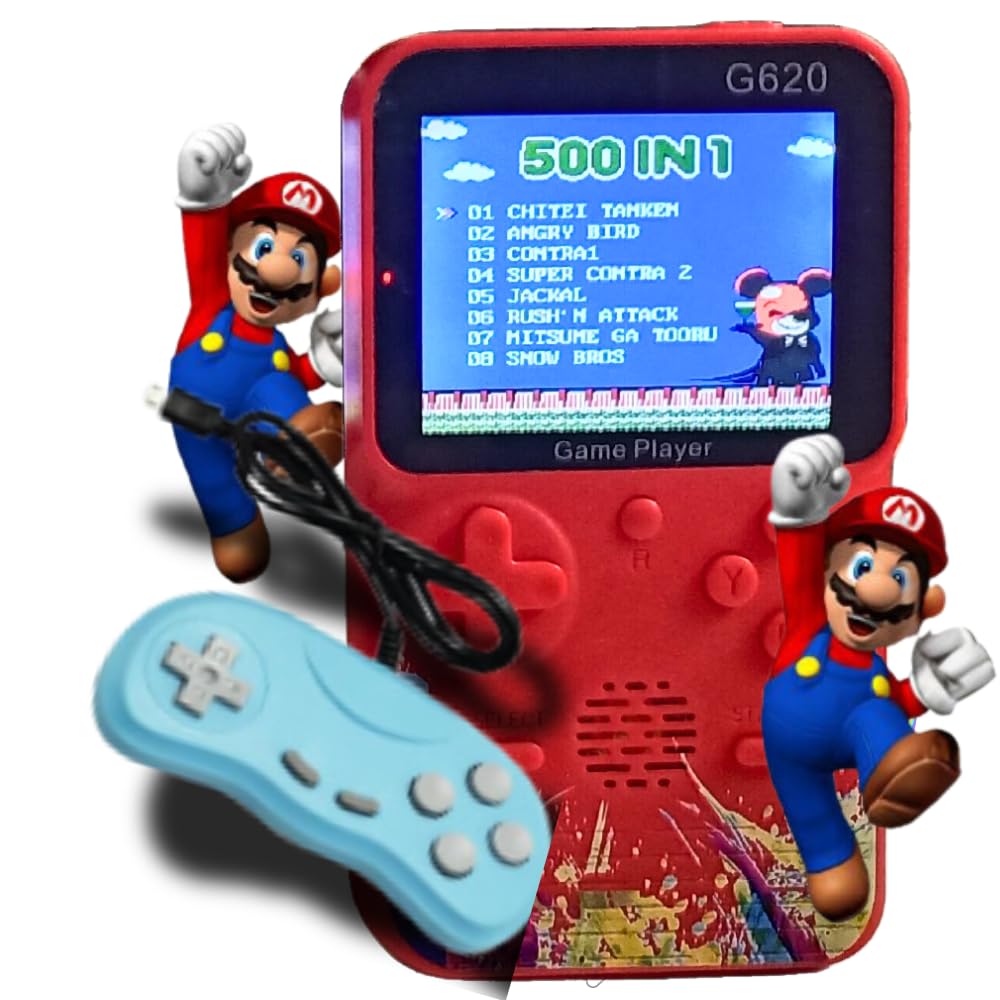 SUP + G620 Gamebox Handheld,Retro Video Game for Kids,SUP 500 in 1:Super Wide LCD for TV,Classic Games Like Contra1 Contra Force Super Mario Bros Street Fighter-USB Recharge (Multicolor)