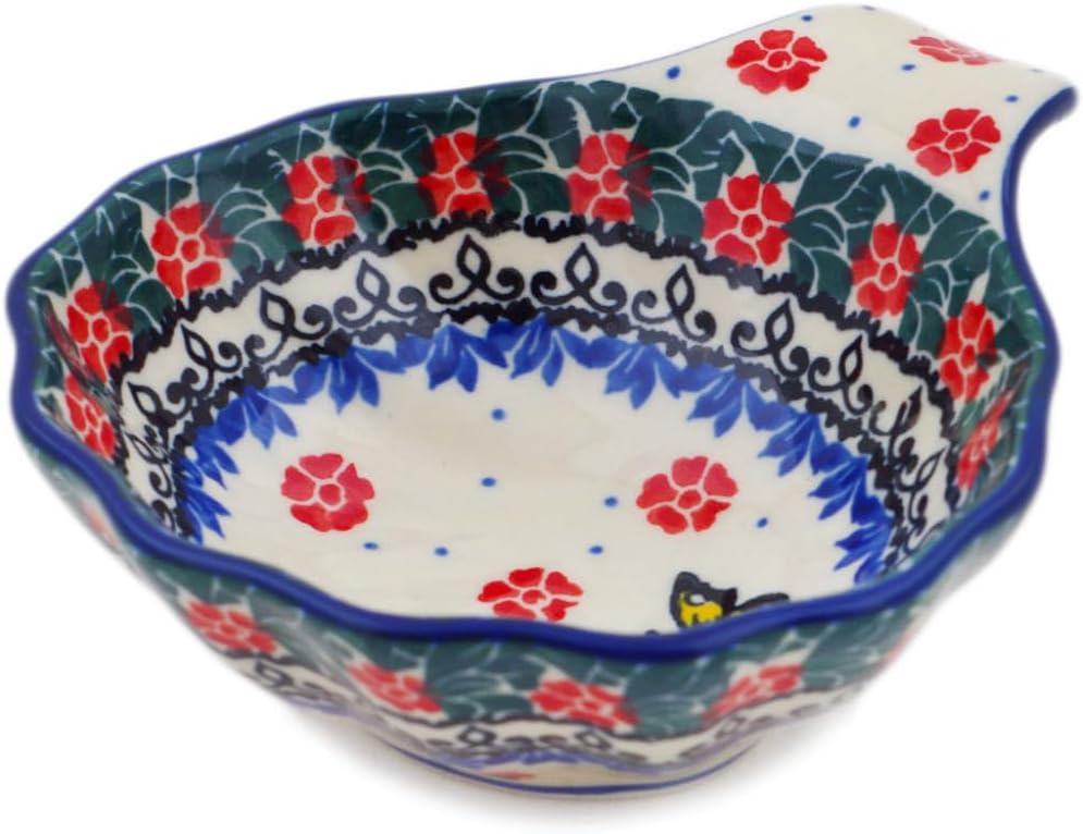 Polmedia Polish Pottery Condiment Dish - Spring Butterfly Pattern Handmade in Boleslawiec Poland by Ceramika Artystyczna + Certificate of Authenticity